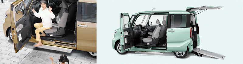回転する助手席やステップがある車、スロープ車（ダイハツ・タント）